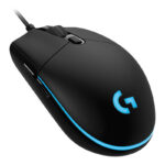 Souris gamer Logitech G Pro HERO vue de face avec logo lumineux