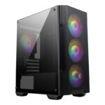 Boîtier MSI MAG FORGE M100A RGB vue de face avec ventilateurs RGB allumés